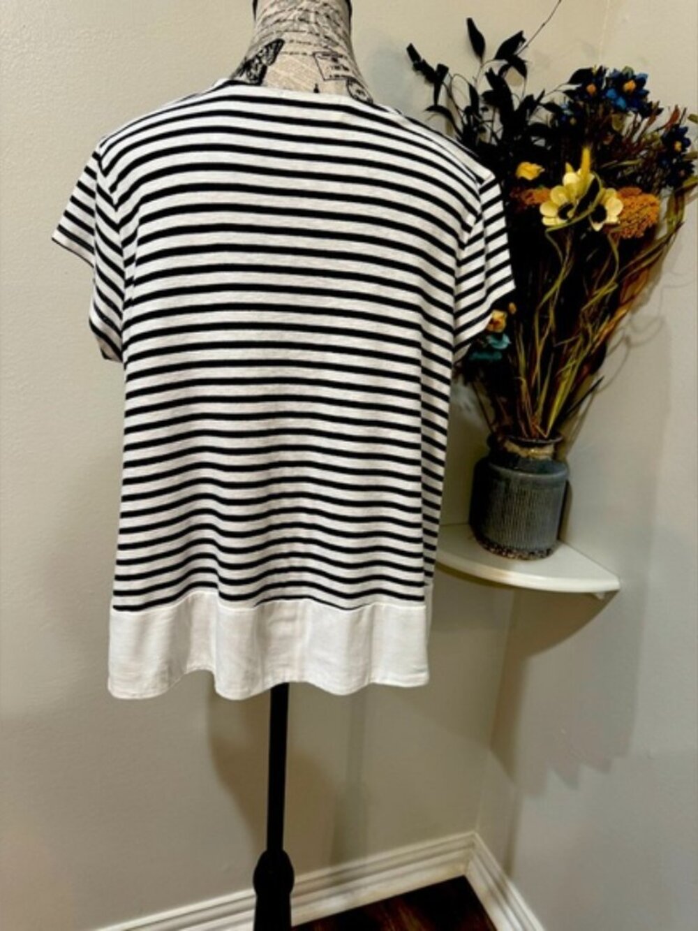 Altar'd State Navy White Striped Boxy Top M Coastal Nautical Linen Look - Picture 5 of 8